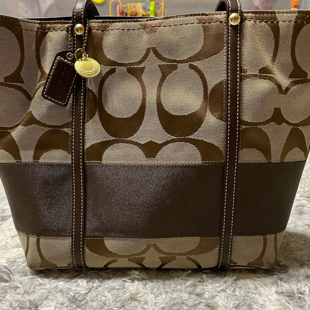 Coach Legacy Edition Large Tan & Brown Signature Tote.Legacy Stripe Interior.EUC